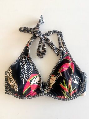 ATHLETA Hana Halter Tankini Swim Top tropical floral black pattern